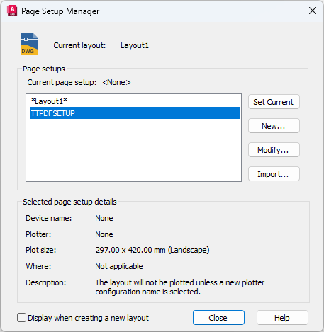 AutoCAD Page Setup Manager TTPDFSETUP