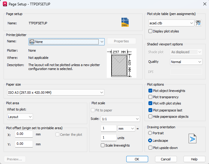 AutoCAD Page Setup TTPDFSETUP