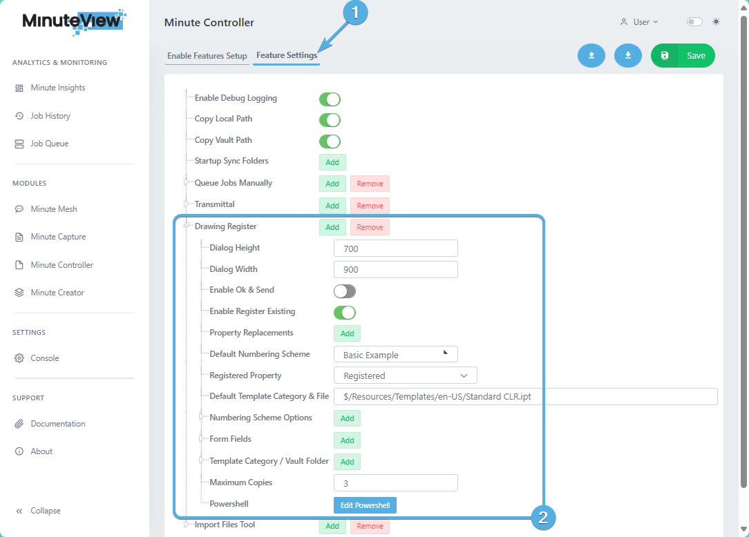 Drawing Register Settings