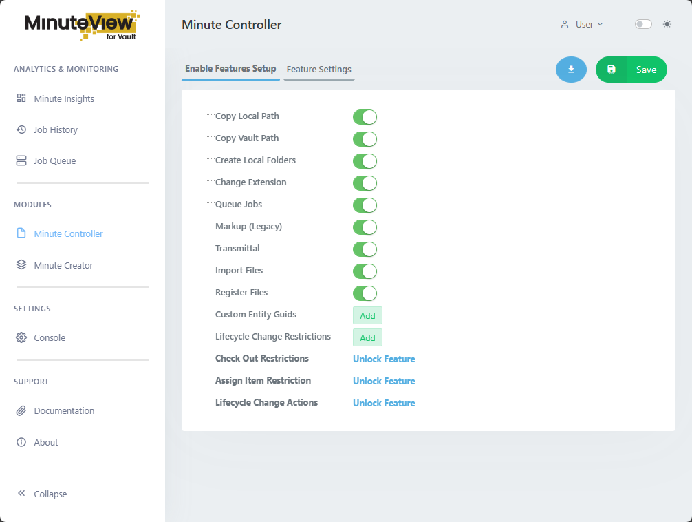 Minute Controller Enable Features Setup