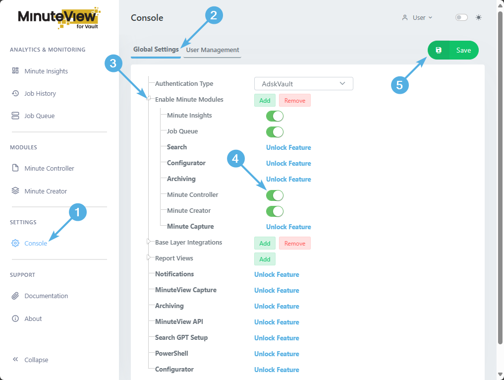 MinuteView Console - Enable Minute Controller