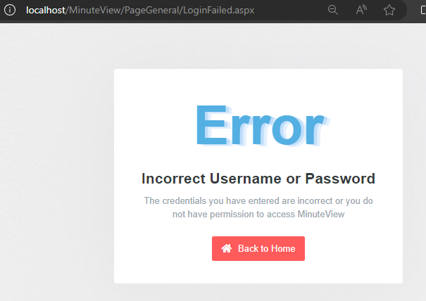 Error Incorrect Username or Password