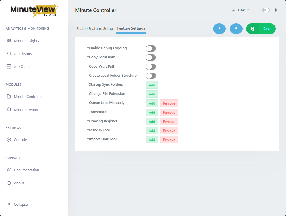 Minute Controller Feature Settings