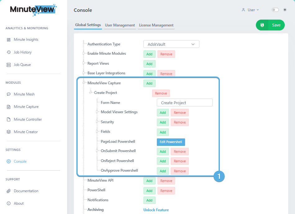 Minute capture Console Settings