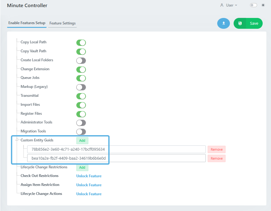 Minute Controller Custom Entity GUIDs