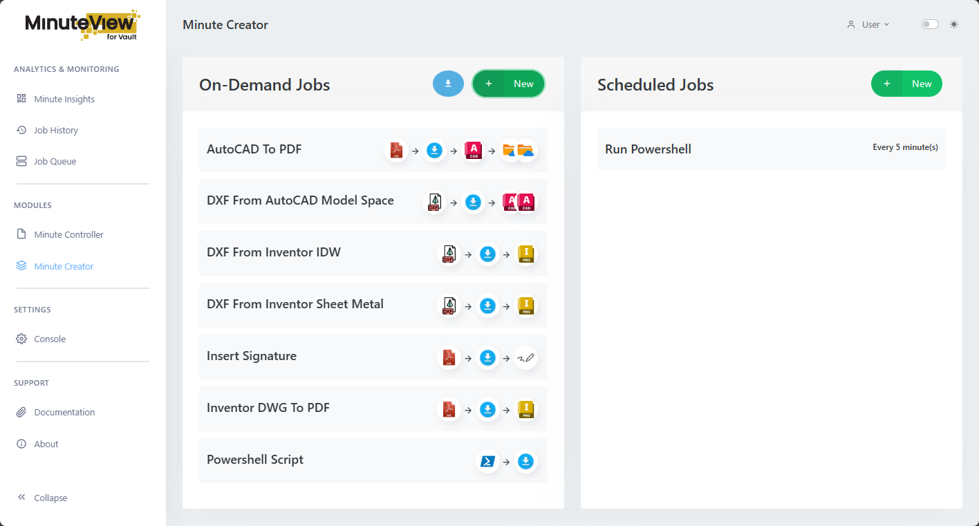 Minute Creator Configuration Home Page