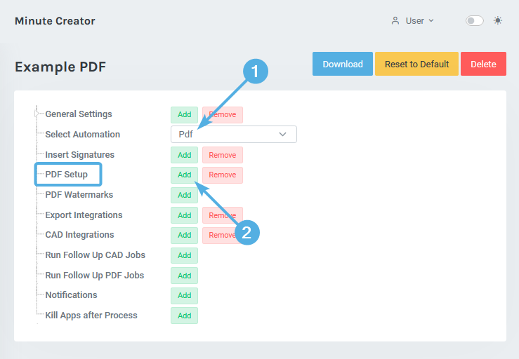 Minute Creator PDF Setup