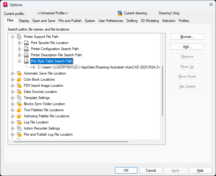 AutoCAD Plot Style Table Search Path