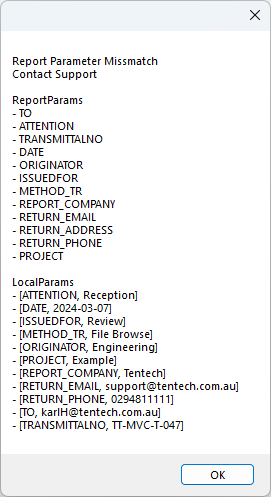 Transmittal Error Report Parameter Mismatch