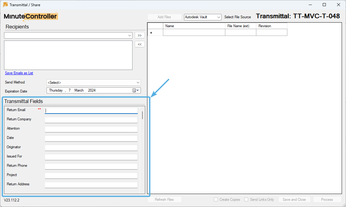 Minute Controller Transmittal Fields