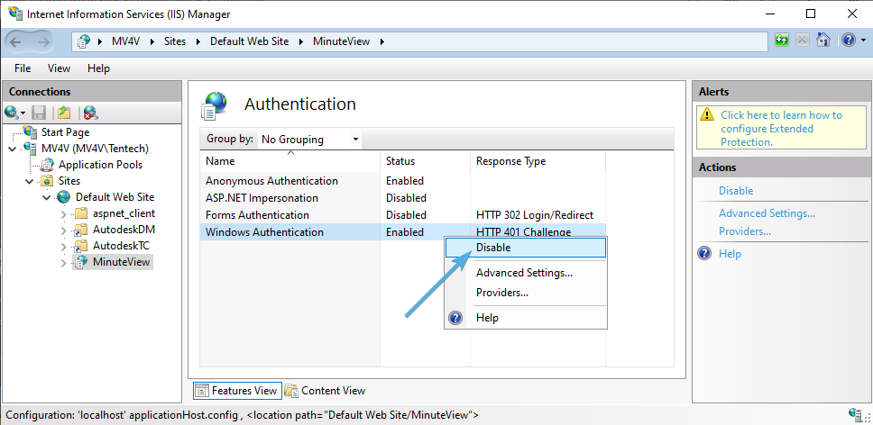 Disable IIS Authentication